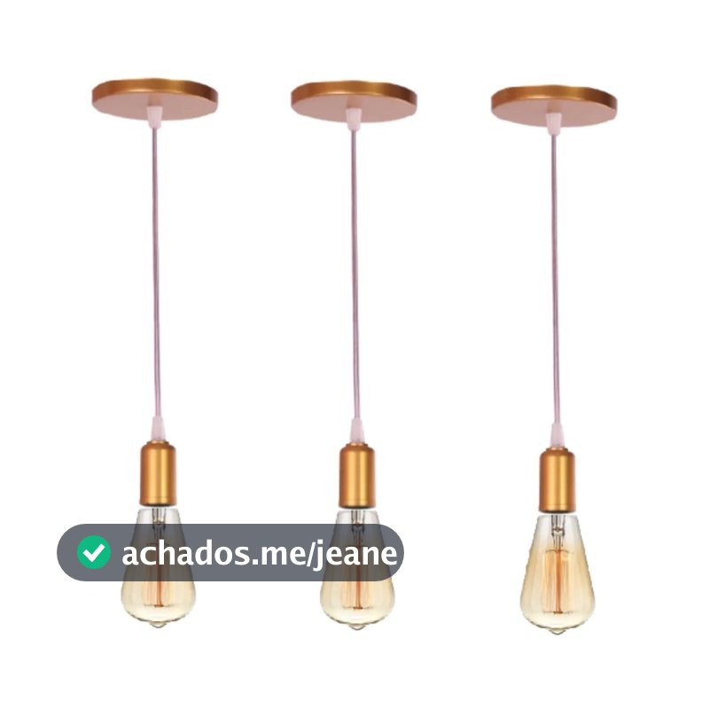 Kit 3 Pendente Lustre Luminária Retrô Fio Cabo Simples Rose Gold Industrial E27