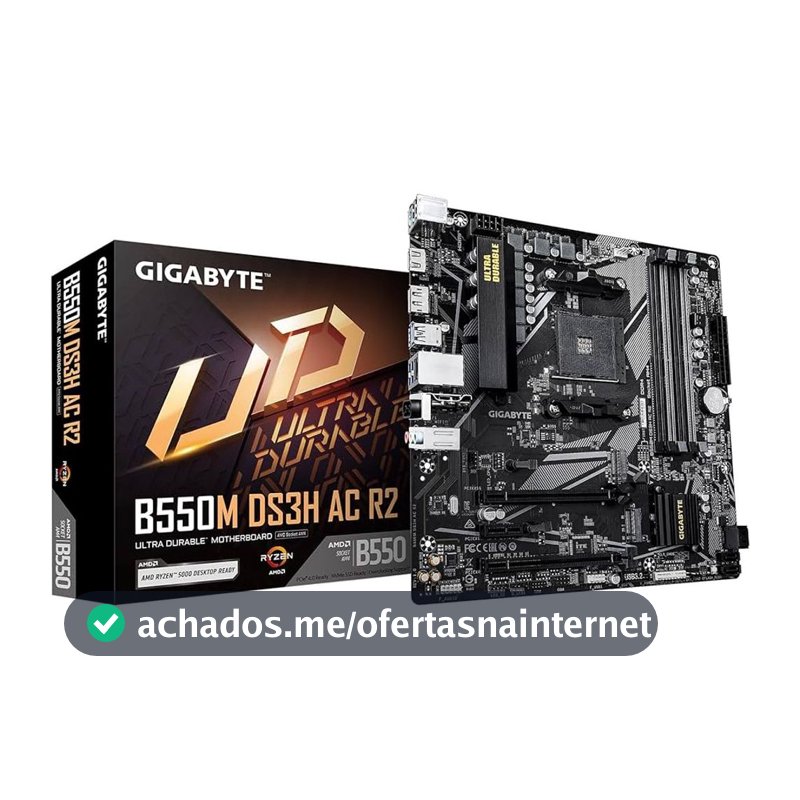 Placa Mãe Gigabyte B550M DS3H AC R2 Wi-Fi AM4 4xDDR4 Chipset AMD B550 mATX