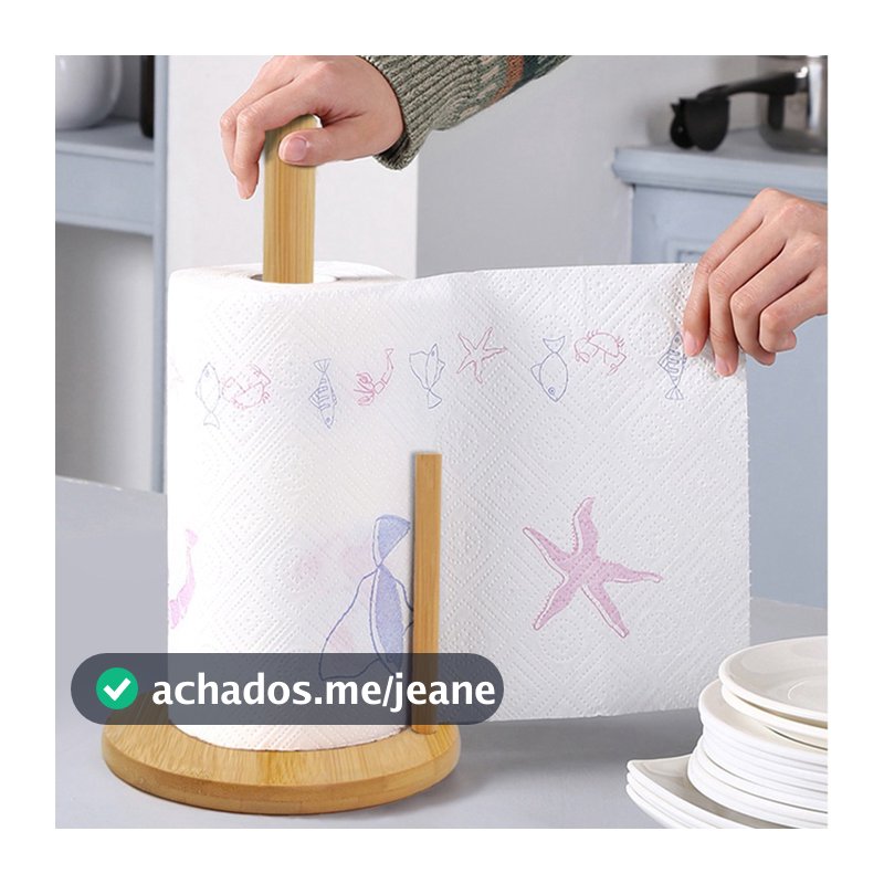 Suporte Porta Papel Toalha Grande Em Bambu Organizador Para Cozinha