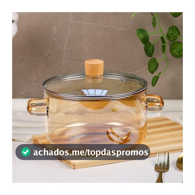Panela de Vidro Âmbar com alças de vidro e Tampa com pegador de madeira 1,4L decorativa
