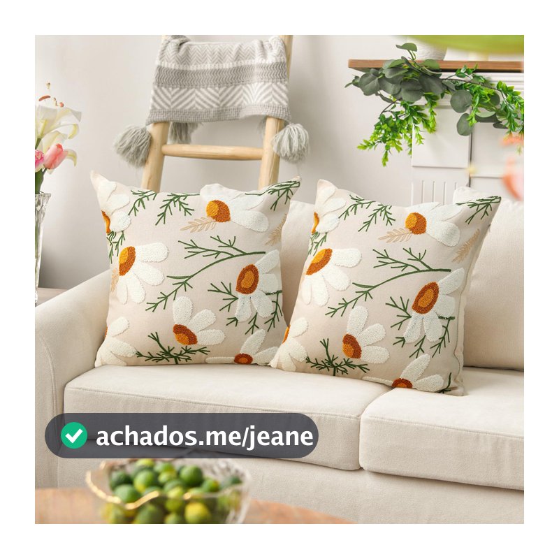 Kit 2 Capas de Almofada 45x45cm Bordado Artesanal para Sofá e Cama Decoração Elegante N1005