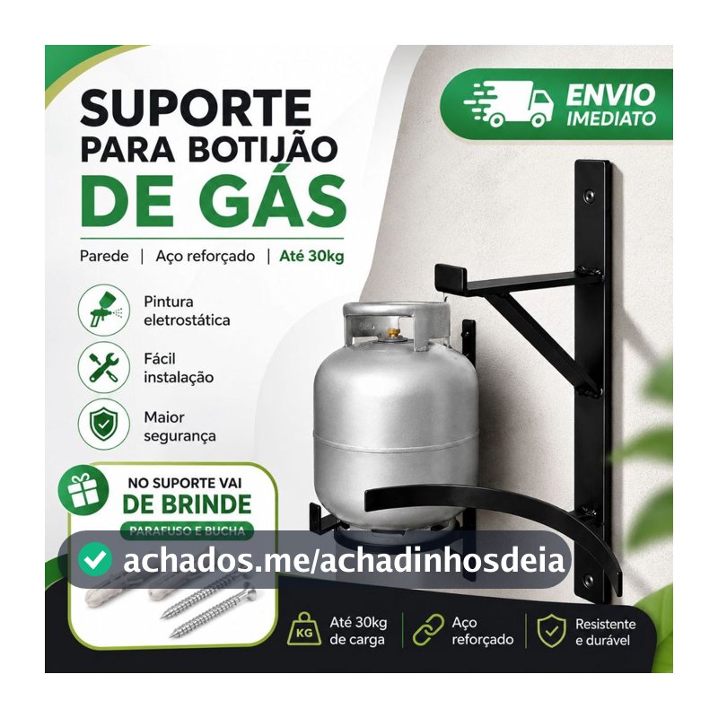 Suporte Botijão De Gás Antifurto Parede Externo e Interno Preto Envio no mesmo dia