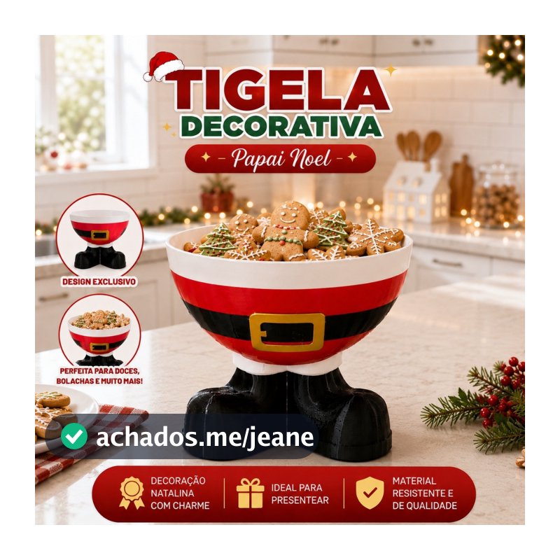Tigela Decorativa Natalina Papai Noel Porta Doces Bolachas Petiscos Enfeite de Mesa Decoração Natal.