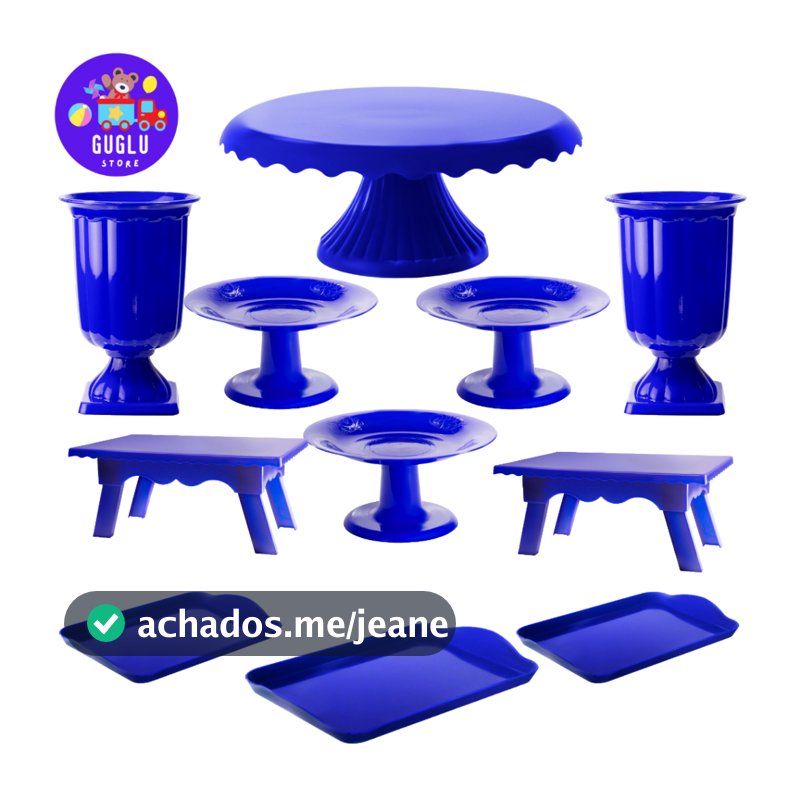 Kit Decoração Festa - 1 Boleira Cake Renda 22cm , 3 Mini Cake , 3 Bandeja 20x13, 2 Vaso Grego e 2 Mesinhas