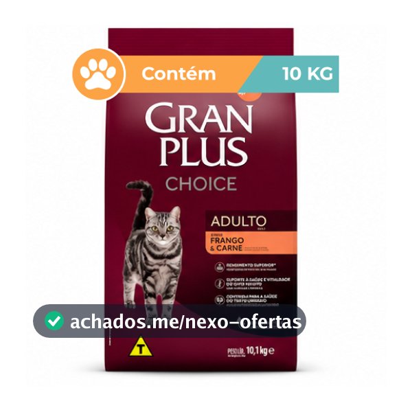 Ração Gran Plus Choice Frango Carne Gatos Adultos 10,1kg