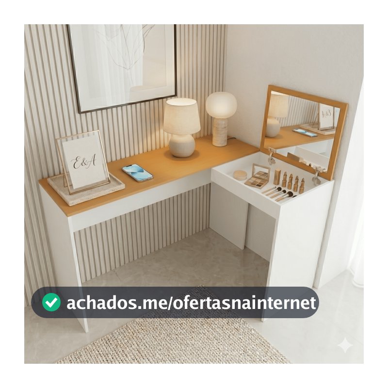ENVIO FULL - Penteadeira Camarim Escrivaninha em L Moderna com Espelho