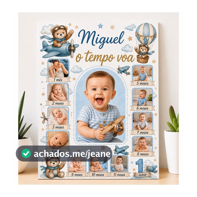 Quadro Placa Decoração Recepção Aniversário Infantil Fotos Ursinho Aviador O tempo voa