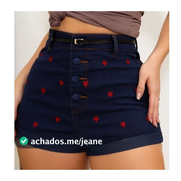 Short jeans Lycra bordado cintura alta botão encapado