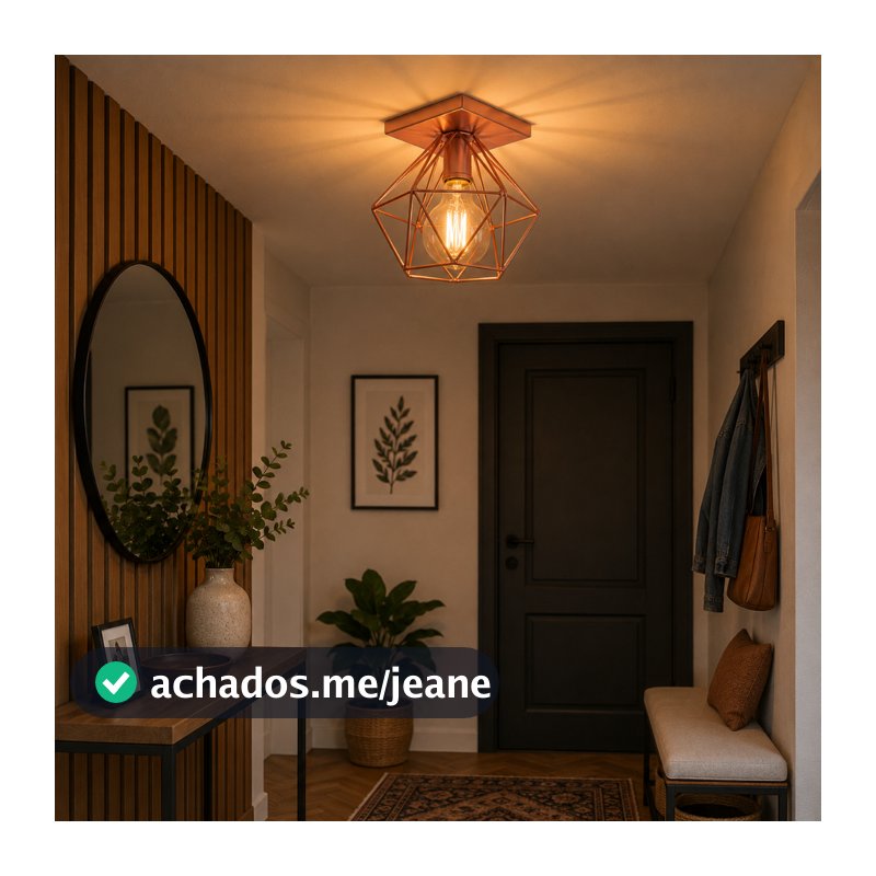 Lustre Luminária de teto Plafon Quadrado Diamante Aramado Luxo Moderno Pendente Retrô