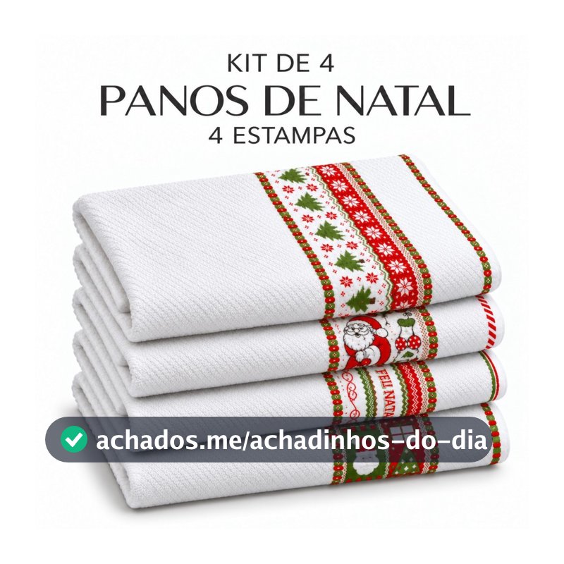 Kit 4 Panos de Prato de Natal Atoalhado Jacquard Algodão Felpudo Pano de Copa Cozinha 40x65cm Branco