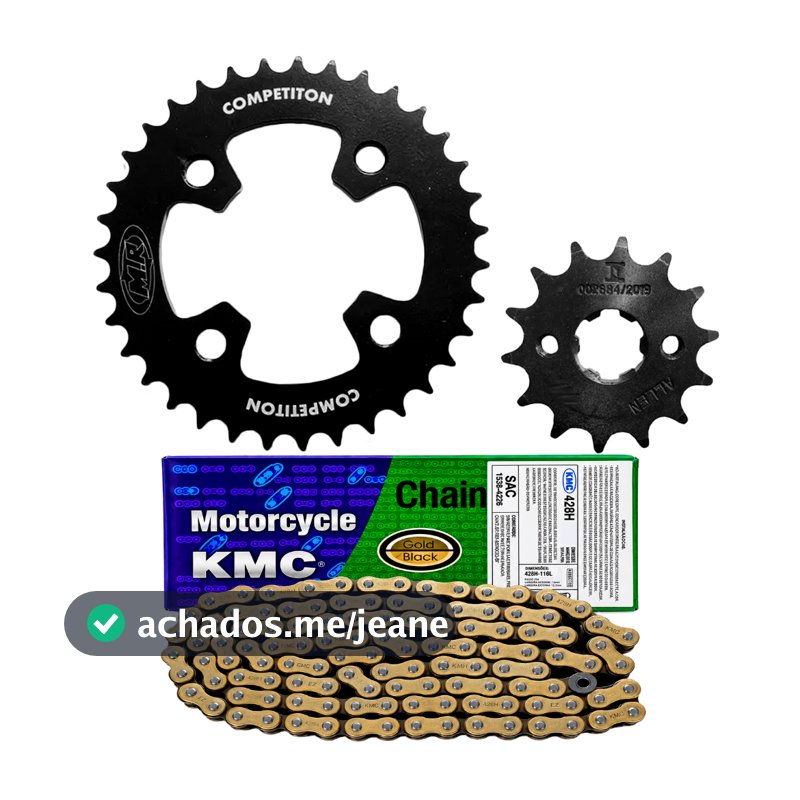 Kit Relação Coroa Preta 38 Pinhão 14,15,16,17 Cg Titan Fan Start 150/160 Fan 125 09 Corrente Dourada