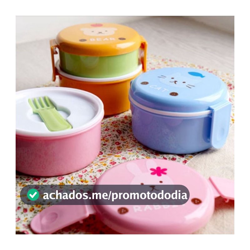 Lancheira Fofa De Animal de 540ml De Dupla Camada Redonda Mini Beneto Caixa De Frutas Microondas