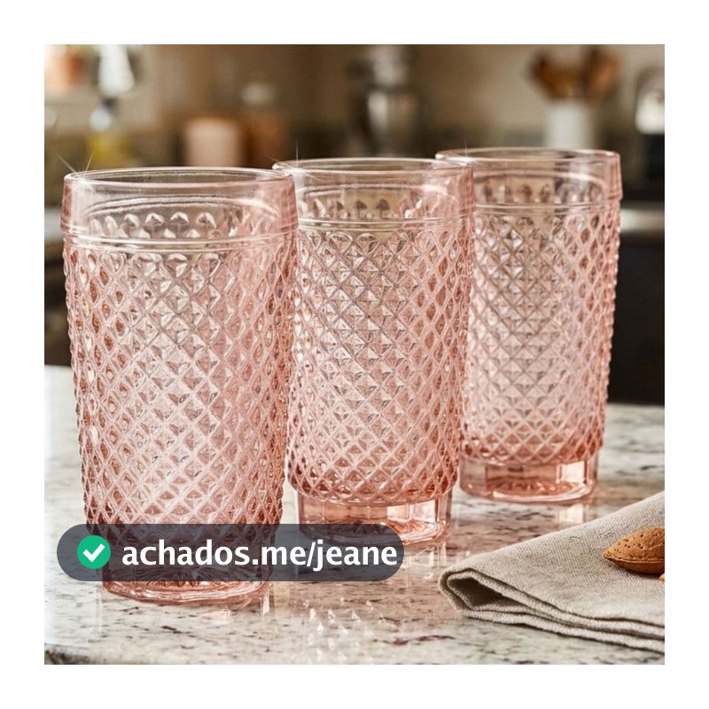 Conjuntos Copos 255 ml de Vidro Rosê Transparente Barroco Suco Água Kit 3, 6