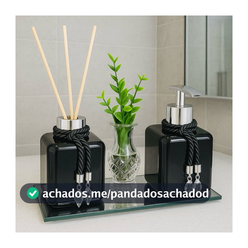 Kit Lavabo Banheiro Pet Preto Com Vasinho de For e Bandeja