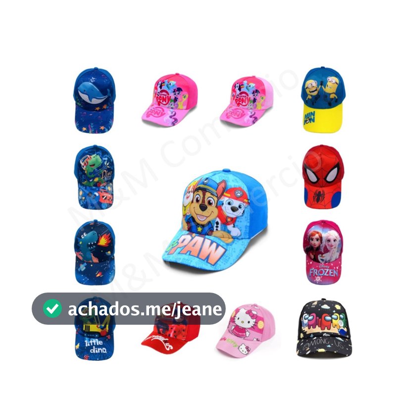 Boné Infantil Chapéu Menina Menino Personagem H. Aranha Patrulha Canina Barbie Moda Praia