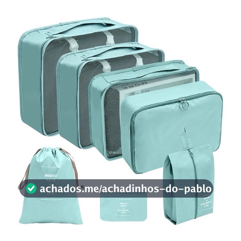 Kit de 7 Peças Bolsas Organizadoras para Mala e Bagagem de Viagem