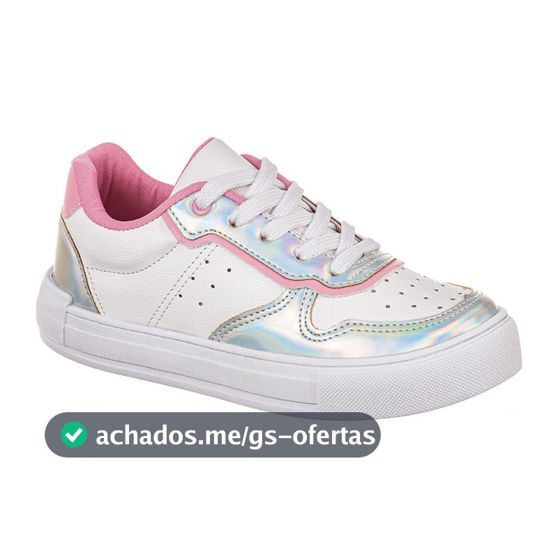 Tênis Feminino Infantil Casual Clássico Plataforma Recortes Metalizado Tons Neutros Confort Promoção