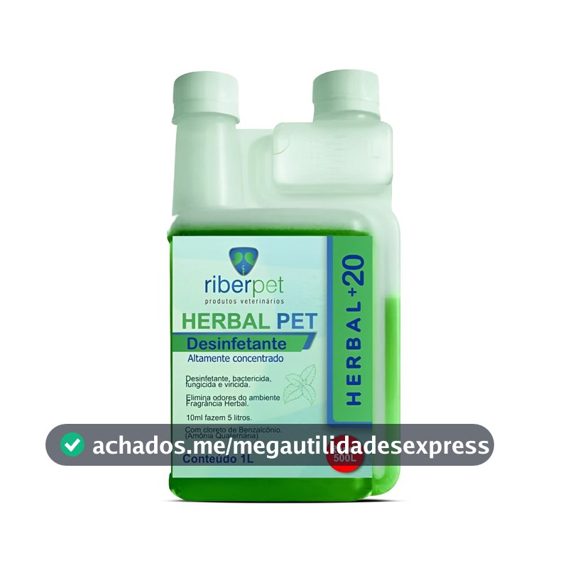 Herbal Pet +20 Desinfetante Concentrado Rende 500L Frasco 1L