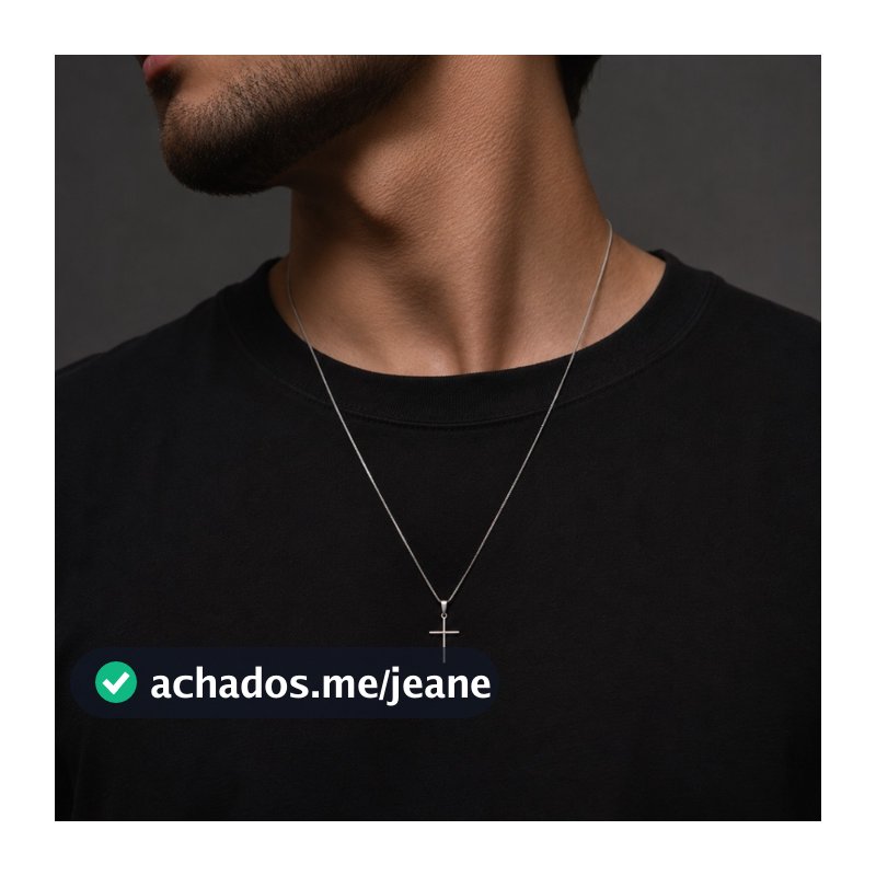 Corrente Masculina Prata 925 Com Pingente Cruz Palito Banhado
