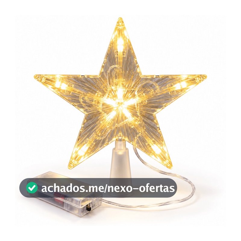 Estrela LED Ponteira de Árvore Natalina Iluminada Cristal Decoração