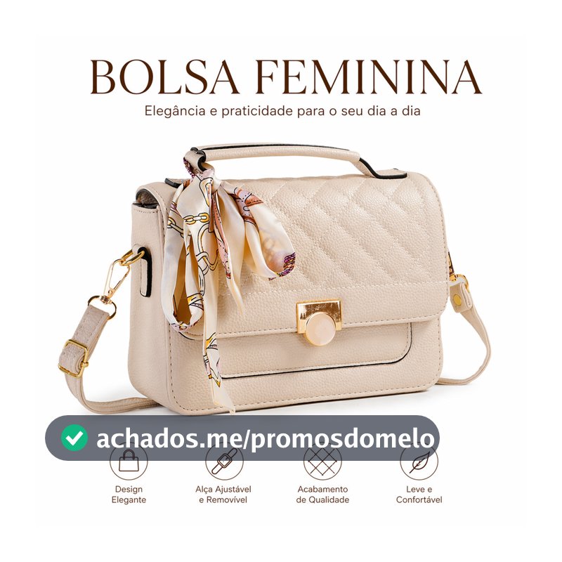 Bolsa Feminina Baú Transversal Média com Lenço Alça Tiracolo Estruturada e Espaçosa