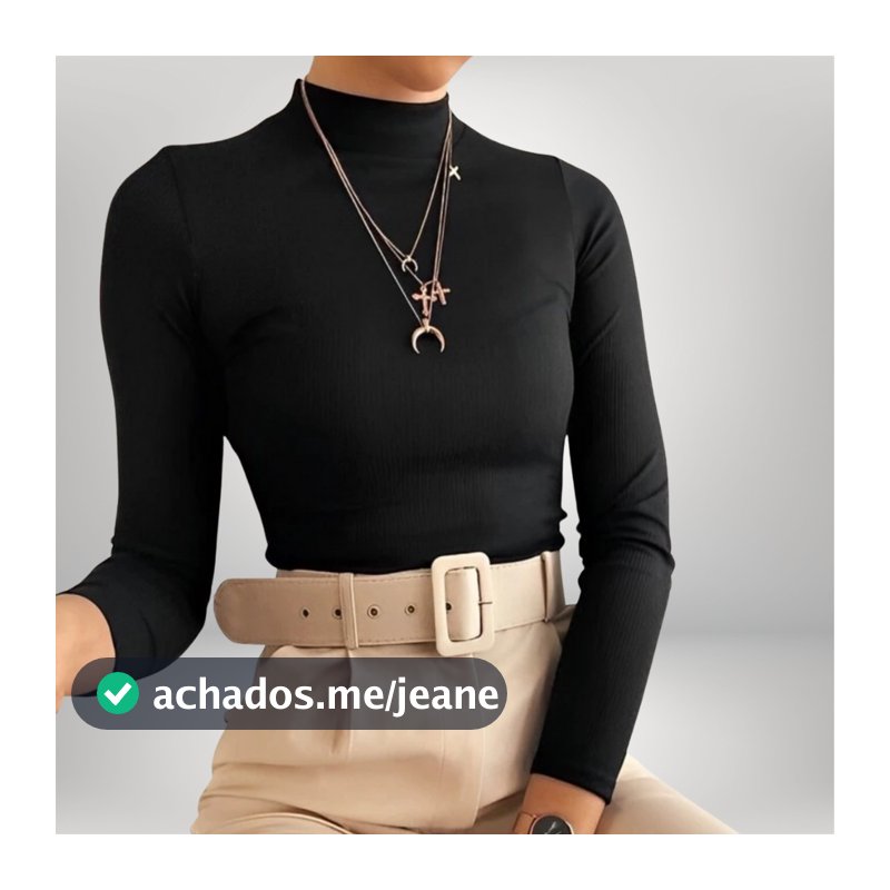 Blusa Feminina Manga Longa Cacharrel Confortável Básico Gola Alta