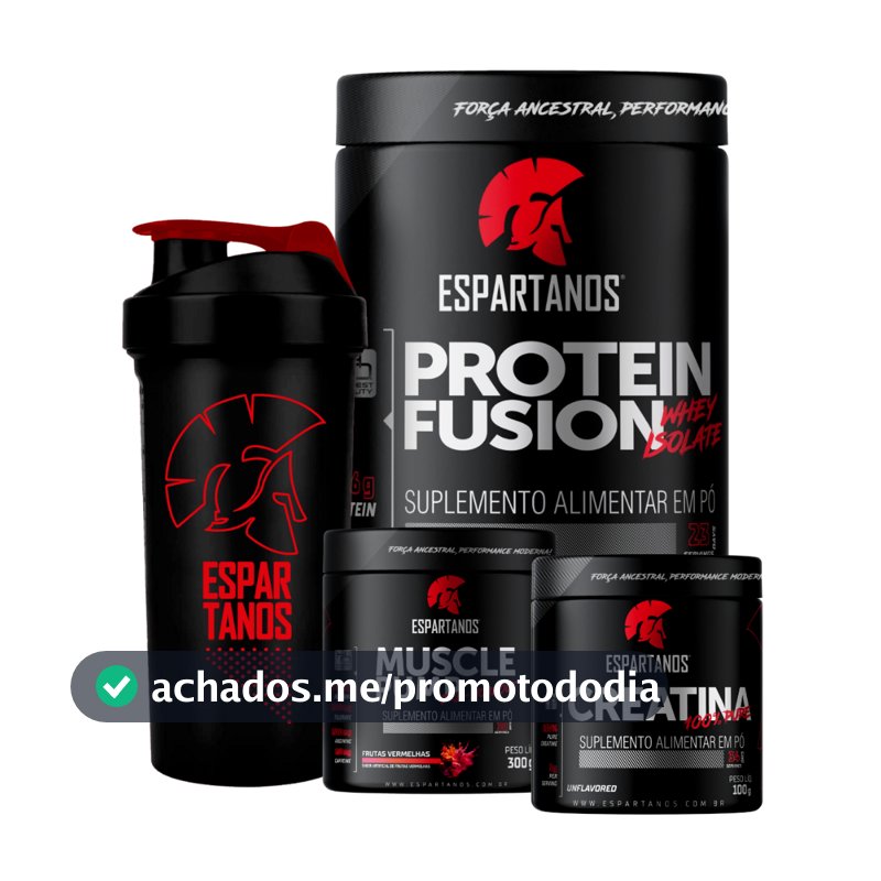 Kit Whey Fusion Protein + Pré-Treino + Creatina + Shaker - Espartanos