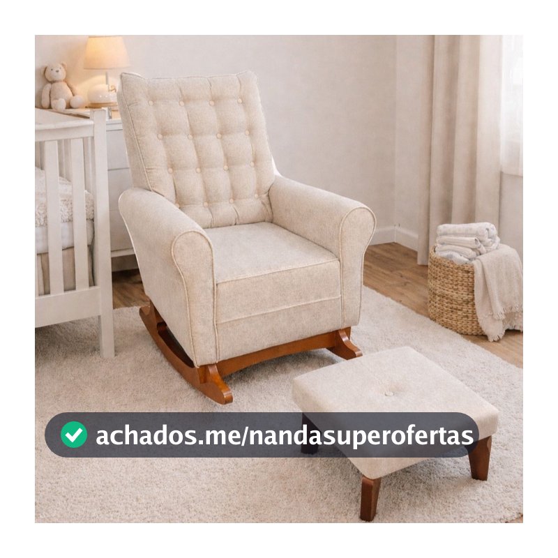 Cadeira Poltrona de Amamentação Balanço Paris Plus C/puff - Linho Bege