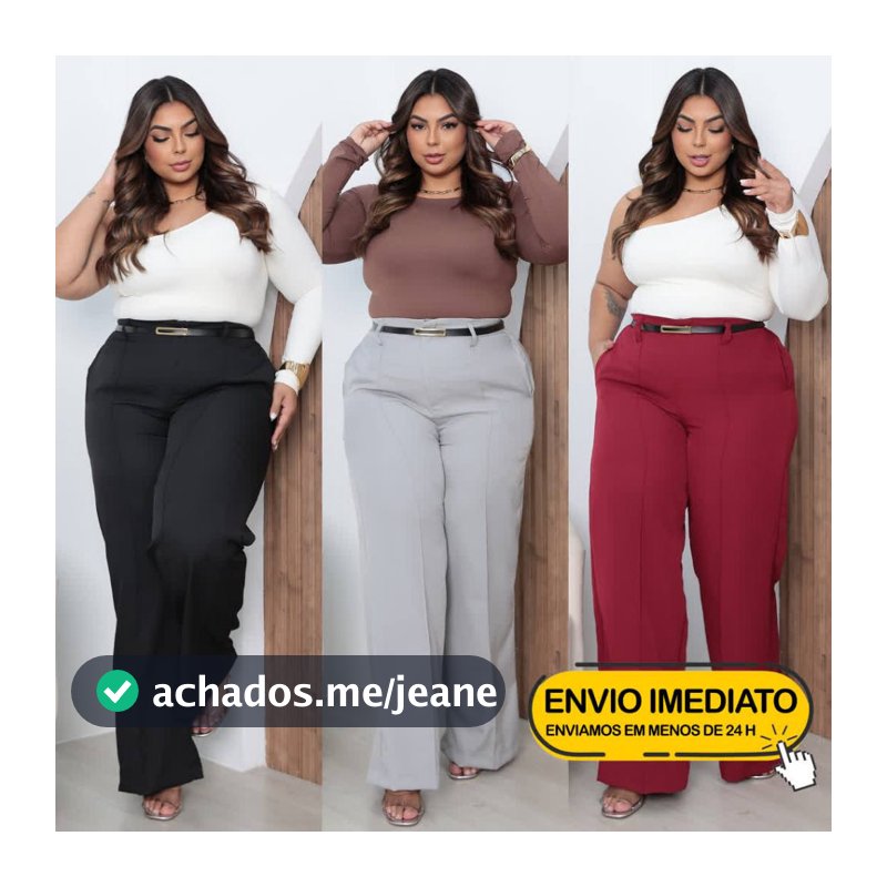 Calça Social PLUS SIZE Alfaiataria Feminina C/ Cinto de Couro Elegante Modelo Pantalona C/ Bolsos