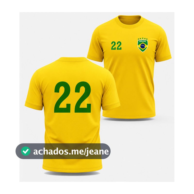 Camisa Seleção Brasil Amarela No 22 Estilo Torcedor