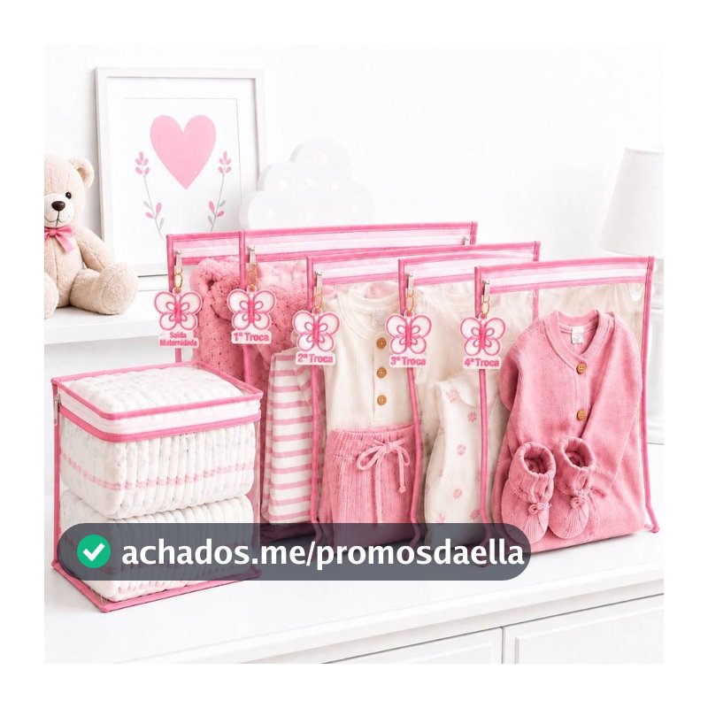 Kit 5 Saquinhos Bebe Gestante Organizador Mala Maternidade TAG + 1 Nécessaire Porta Fraldas
