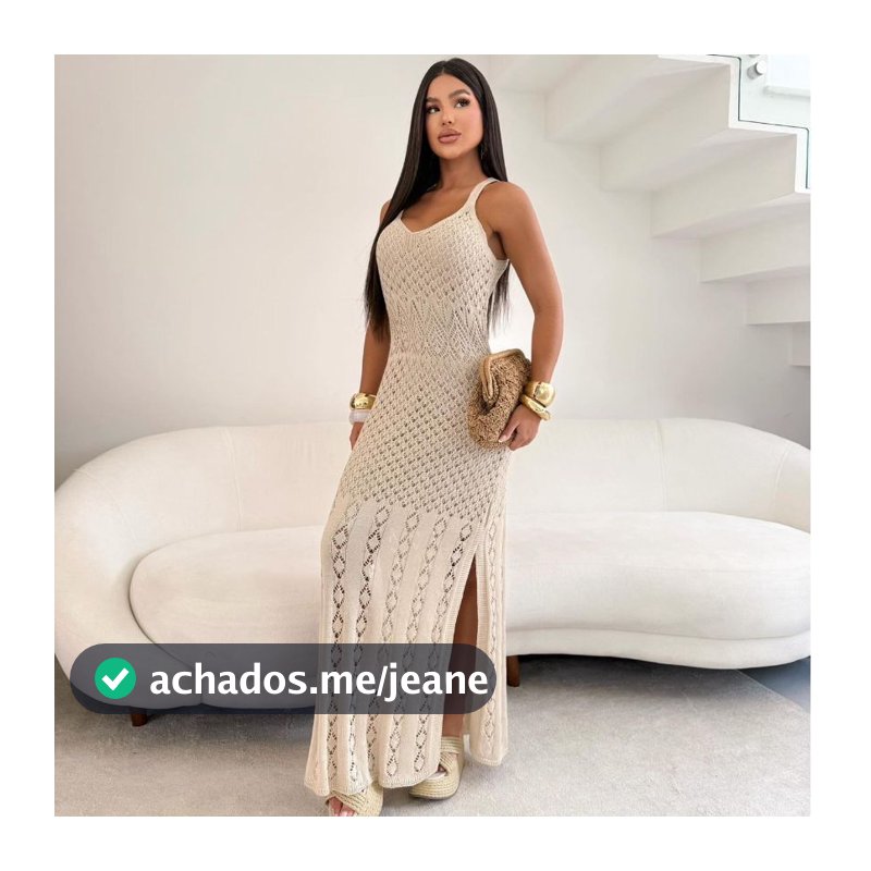Vestido Longo Crochê Tricô Forrado Fenda Lateral Festa Batizado Madrinha Formatura