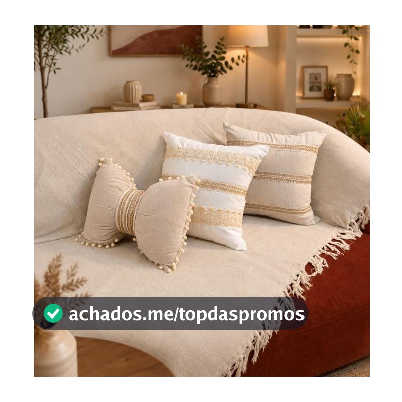 Kit 3 Almofadas Cheias Estilo Boho Chic com Laço – Exclusivo