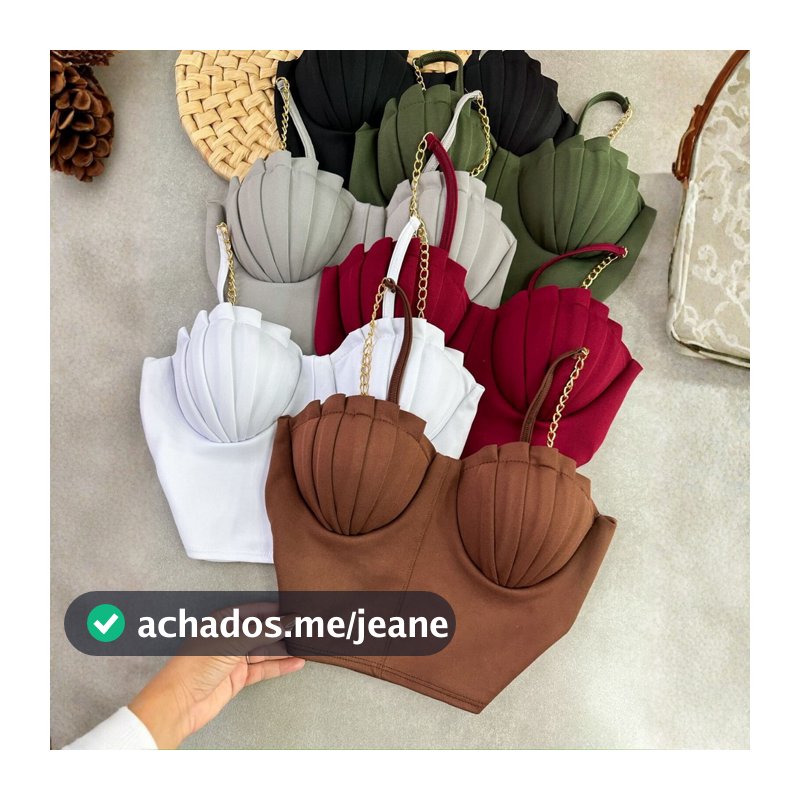 Cropped Sereia Concha Liso Moda Blogeira Retro Neoprene com Bojo Balada