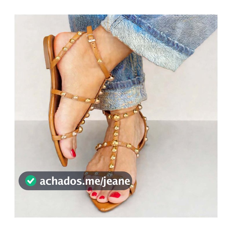 Sandália Rasteira BICO FOLHA com Detalhes em Dourado
