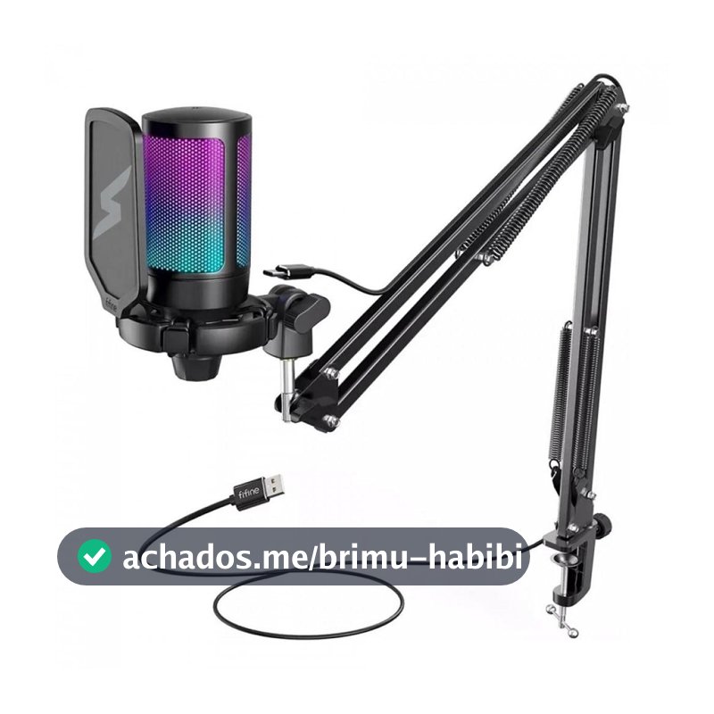 Microfone Gamer Fifine SuperFrame Edition SFM1 RGB USB Black Com Braço Articulado