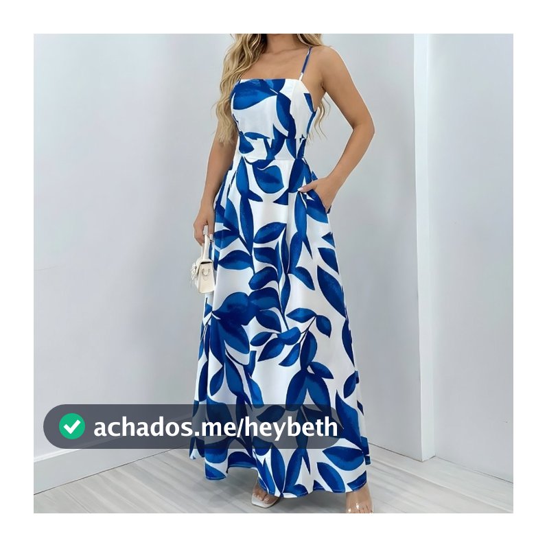 Vestido Longo Feminino Alça Fina Estampa Floral Cintura Alta Moda Verão Tropical