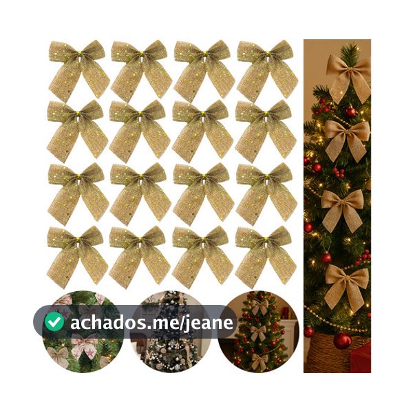Laços De Juta 10cm Enfeite Arvore Natal Premium Marrom claro qualidade luxo decoração natalina premium brilhante glitter