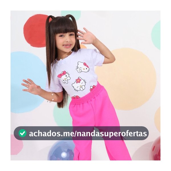 Conjunto Infantil Feminino Hello Kitty Menina Blusa + Calça Cargo Rosa Promoção