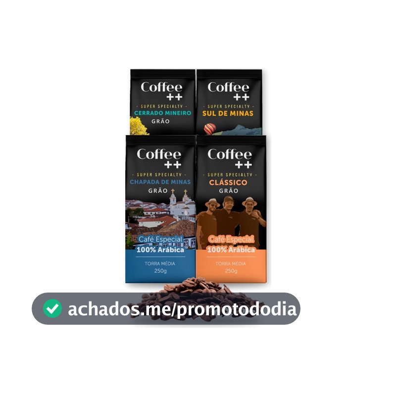 Kit 4 Café Especial em Grãos Coffee Mais Cerrado, Sul de Minas, Chapada de Minas e Clássico 100% Arábica - 4x250g