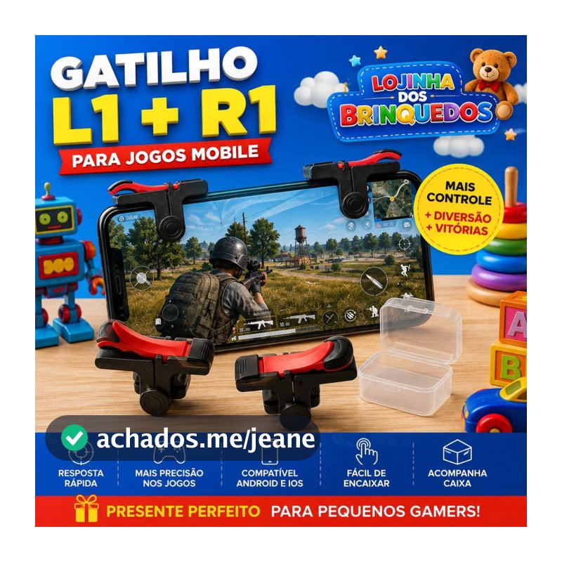 Gatilho L1 R1 Para Celular Gamer Par Com Caixa Android Ios Jogos Mobile - Adaptador Free fire - Fortnite - Pubg - COD