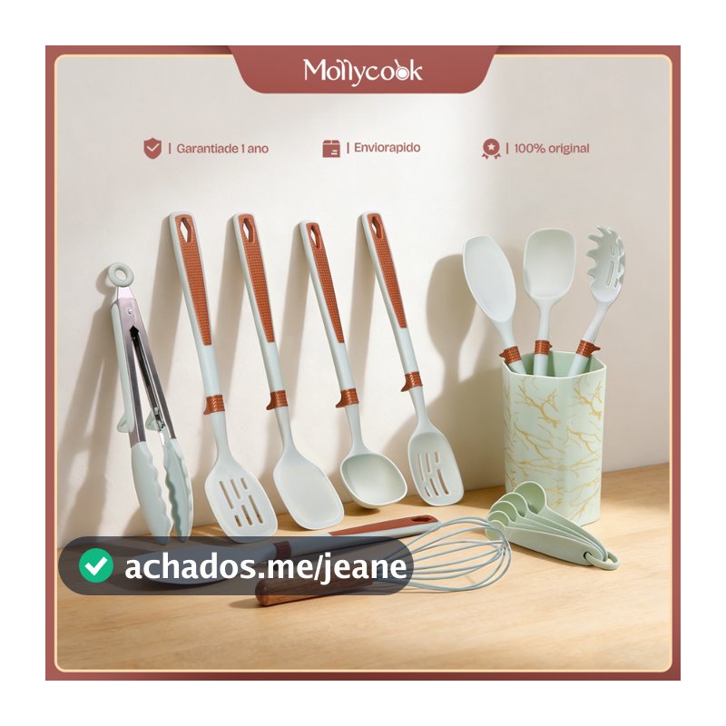 Mollycook Kit 12 Utensílios de Cozinha de Silicone Com Balde e Colher de Medida - Livre De BPA