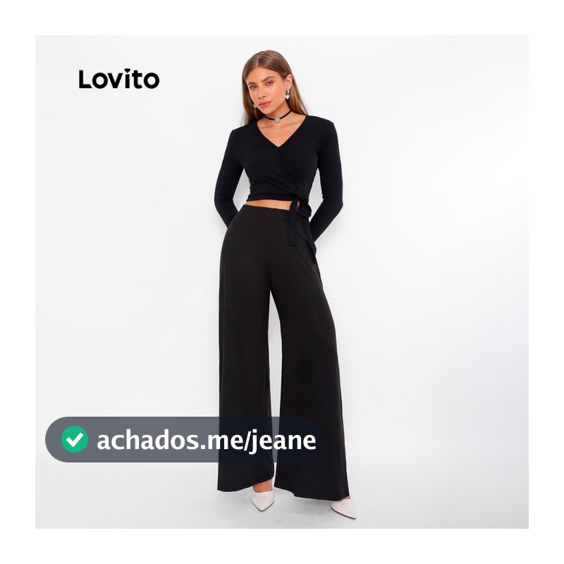 Lovito Calça Pantalona de Malha com Elástico na Cintura PTB502BRL532