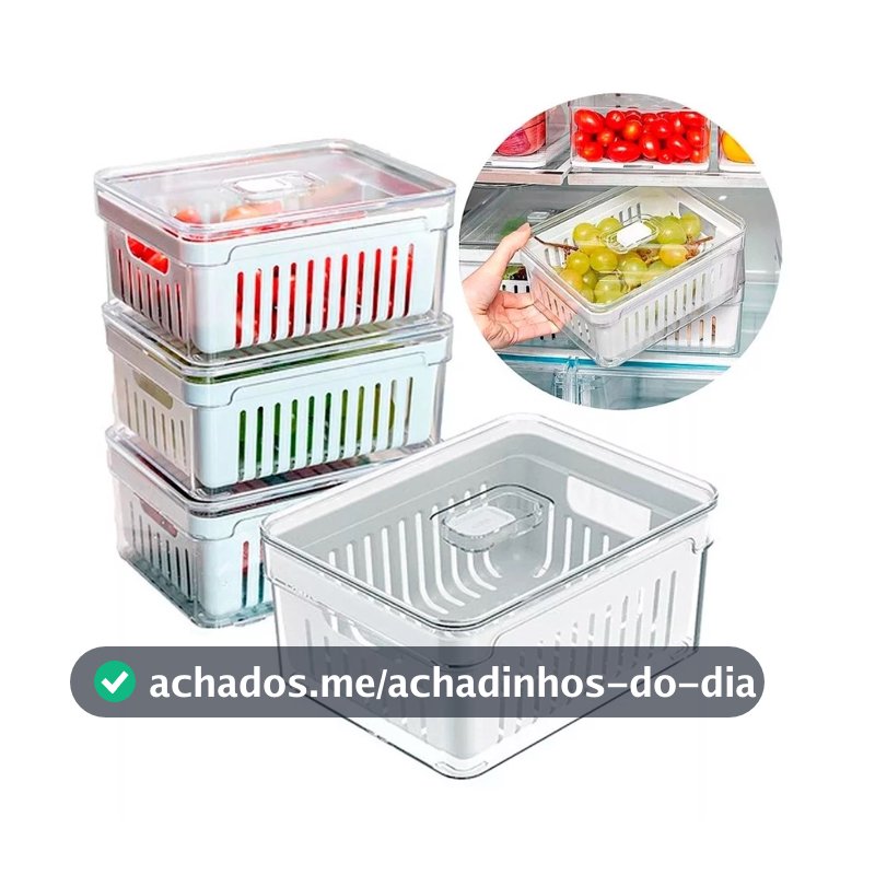 Kit 4 Organizadores Geladeira 2,2 Litros Acrílico Com Cesto para Alimentos Vegetais Cozinha Ou