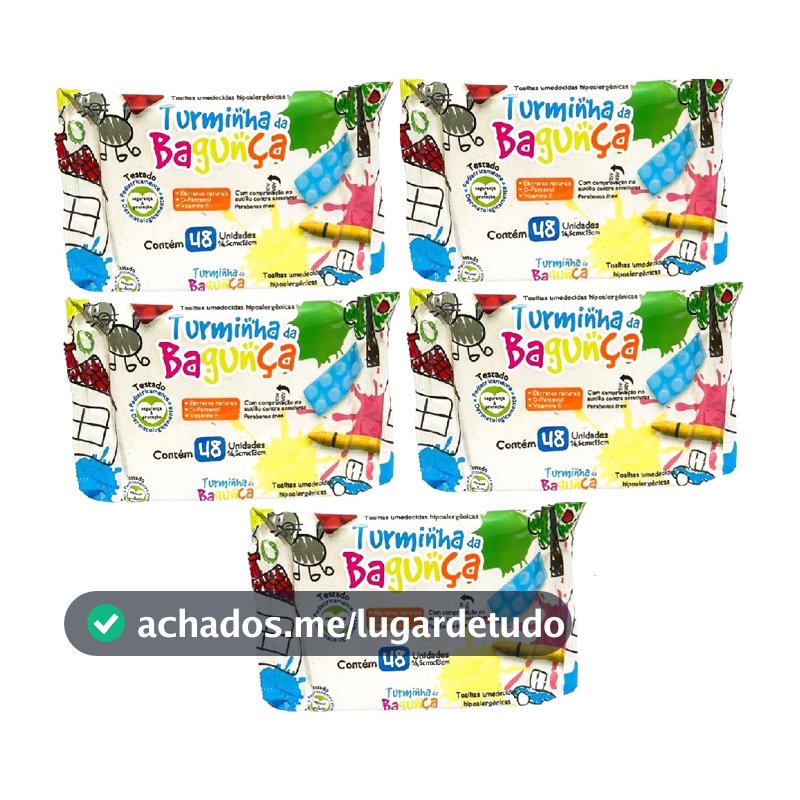 Kit com 5 - Lenço Umedecido Turminha da Bagunça Toalha Umedecida 48 Unidades