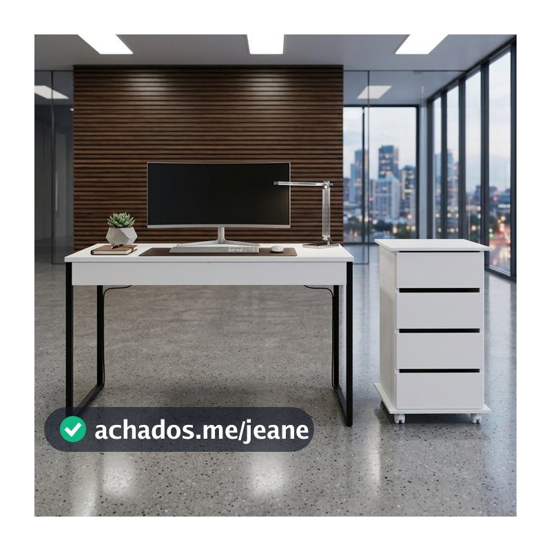 QUEIMA DE ESTOQUE - Kit Escrivaninha Industrial para Escritório + Gaveteiro Multiuso com 4 Gavetas e Rodízios