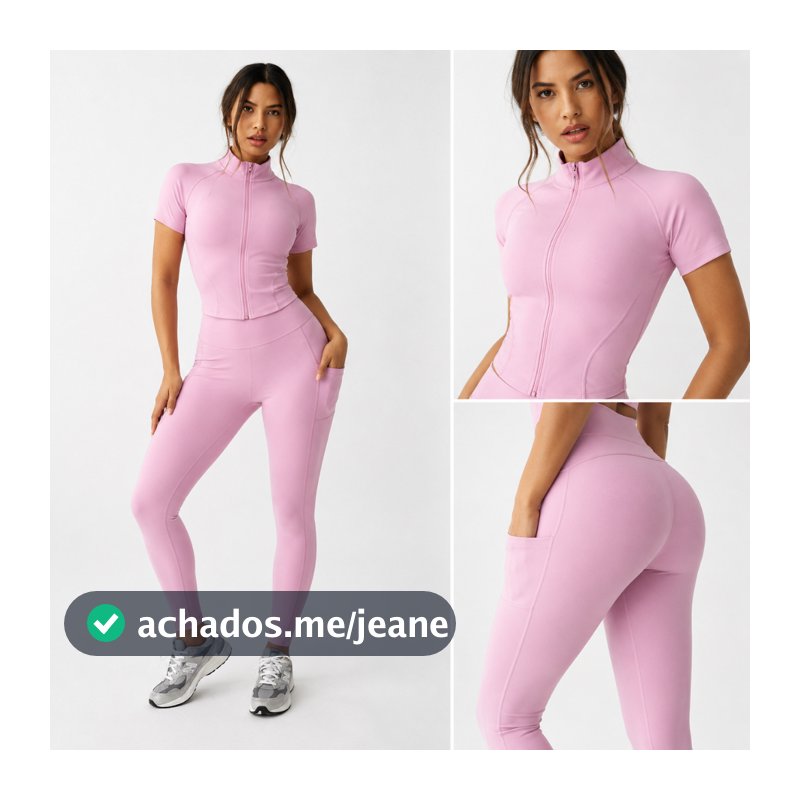 Conjunto Fitness Feminino Blusa com Zíper + Calça Legging Poliamida Premium Importada 3048