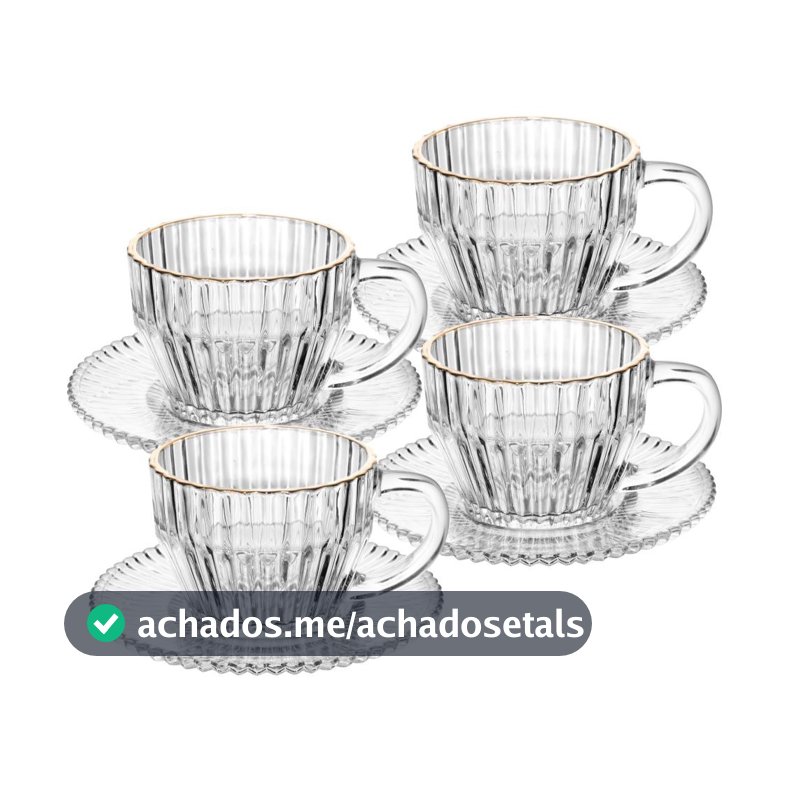 Kit 4 Xícaras de Chá Wolff Imperatriz Cristal com Fio de Ouro Mesa Posta