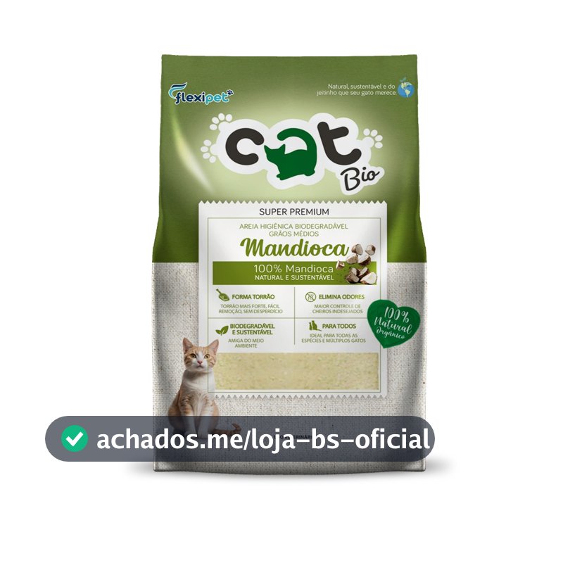 Areia Higiênica Biodegradável para Gatos - Catbio Mandioca - Forma Torrão, Sem Odor, Super Premium