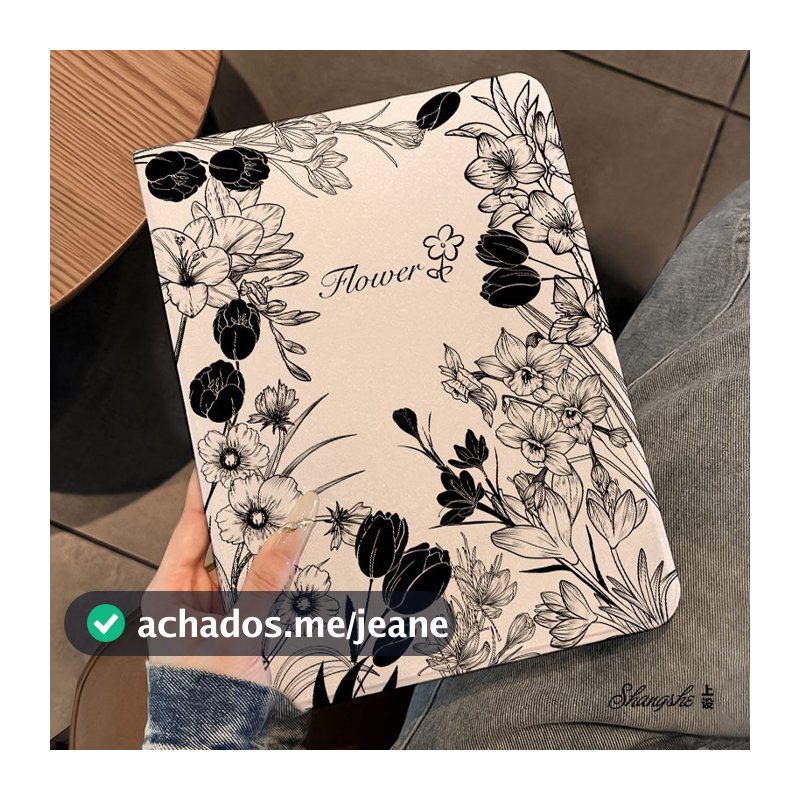 Capa Silicone Para Samsung Galaxy Tab A9 A9+ S6 Lite S7 S8 S9 FE+ Proteção Total Antichoque Estampa floral preta